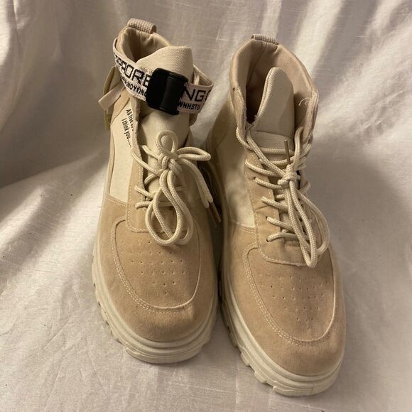 Alagzi Mens Size 12.5 Letters Patch Decor Two Tone Lace Up Sneaker NEW - Picture 6 of 8